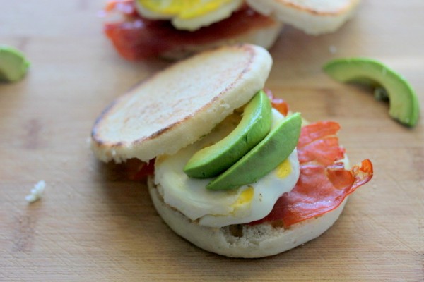 Crispy Prosciutto Avocado Egg McMuffins