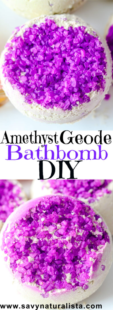  Amethyst Geode Bath Bomb is made using large crystal sea salts made with bentonite clay to detoxify and relax the body while clearing the mind. This #bathbomb is part of a birthstone collection that Shundara approved! 