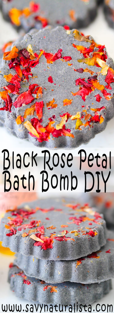 These Black Rose Petal Bath Bombs are made with real rose petals and activated charcoal are natural and smell pretty amazing!