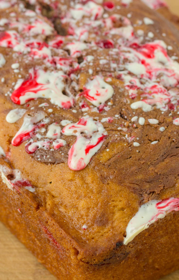 Chocolate Peanut Butter Candy Cane Swirl Bread 