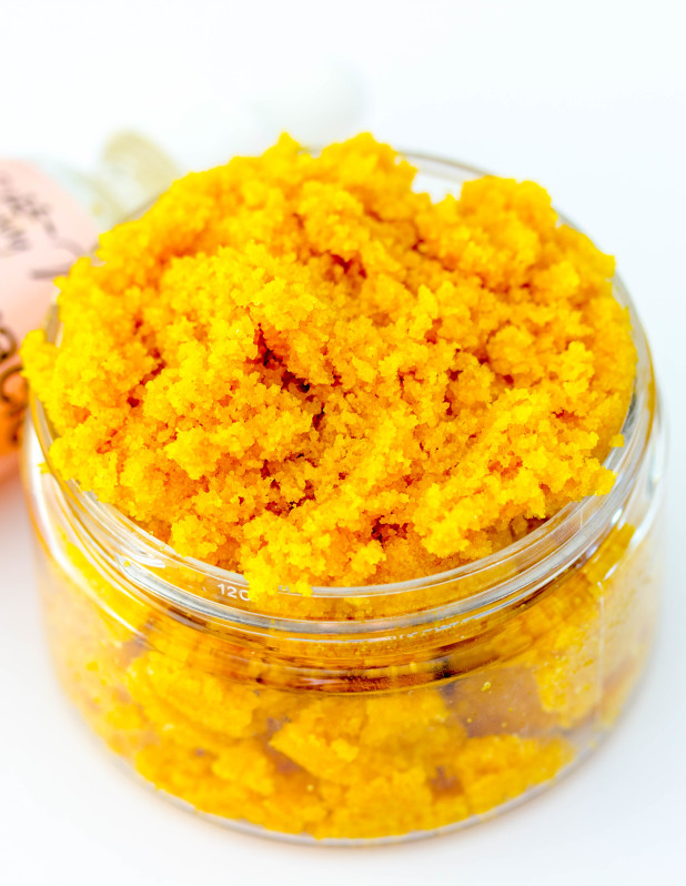 This simple citrus turmeric body scrub is made with all natural essential oils and a few simple ingredients to keep skin feeling soft!