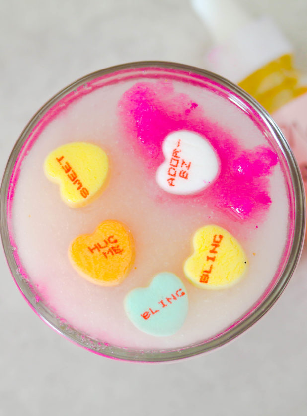 Made with real candy make this easy all-natural conversation hearts body Scrub DIY! Just in time for valentine's day!