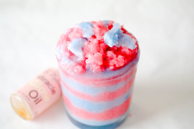 Make this easy cotton candy sticky sweet body scrub it's a sweet treat for your senses while moisturizing and exfoliating your skin to promote a healthy glowing appearance. 