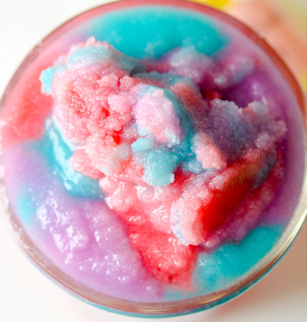 Make this easy Unicorn Frappuccino Body Scrub DIY! This festive sugar scrub not broke the internet because of its sweet notes, but it only requires a few simple ingredients that will make the perfect gift and shimmer the skin!