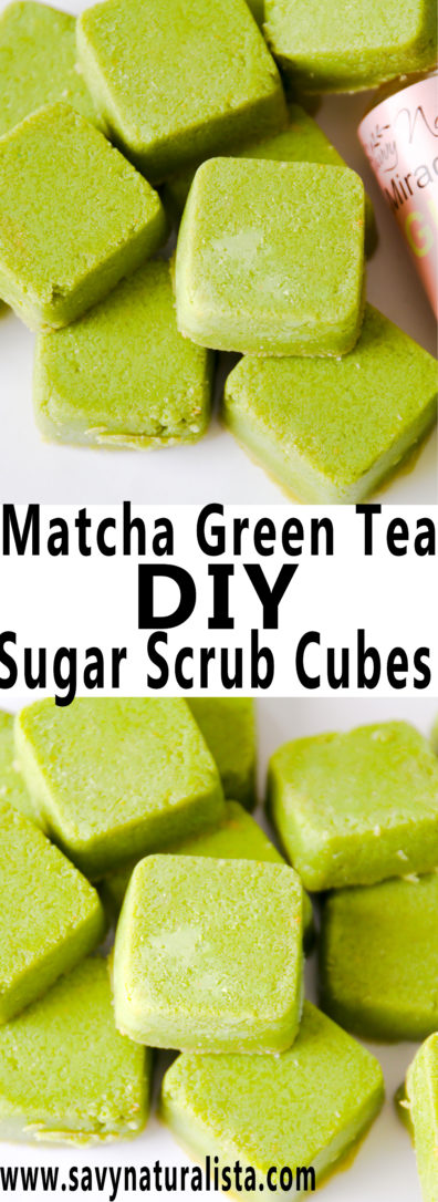 Natural exfolianting matcha green tea sugar scrub cubes to remove dead skin cells. 