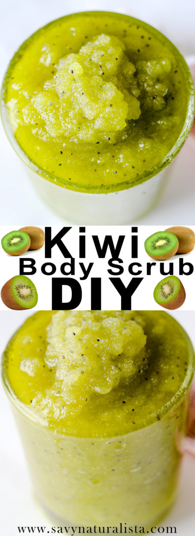 This kiwi moisturizing sugar scrub recipe for oily and dry skin is made with richly hydrating hemp seed oil and poppy seeds! 