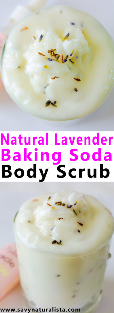 Made with pure lavender essential oils and only four simple ingredients. This lavender baking soda scrub is a wonderful cleanser and a great way to remove dead skin cells!