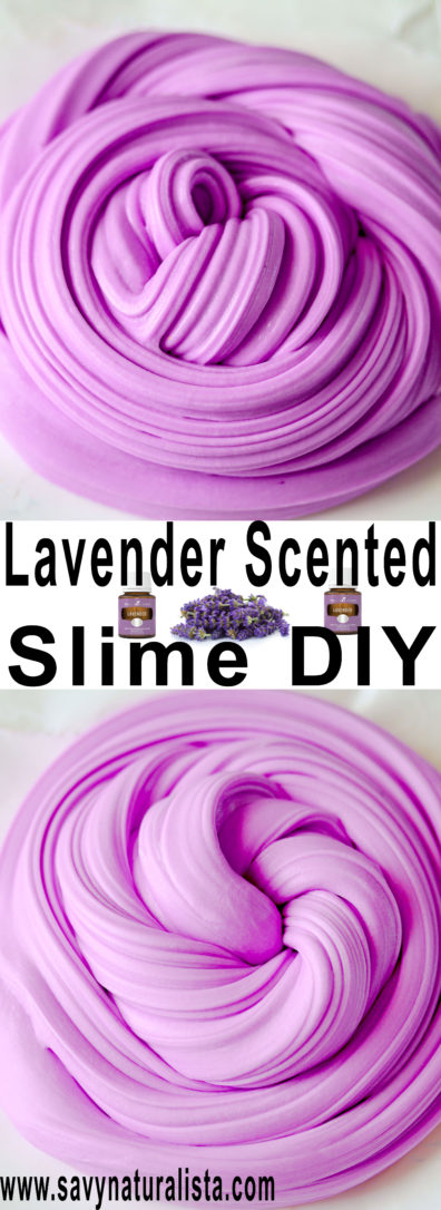 Make this easy Four ingredient lavender essential oil slime using all natural essential oils a colors for a calming and relaxing play day! 