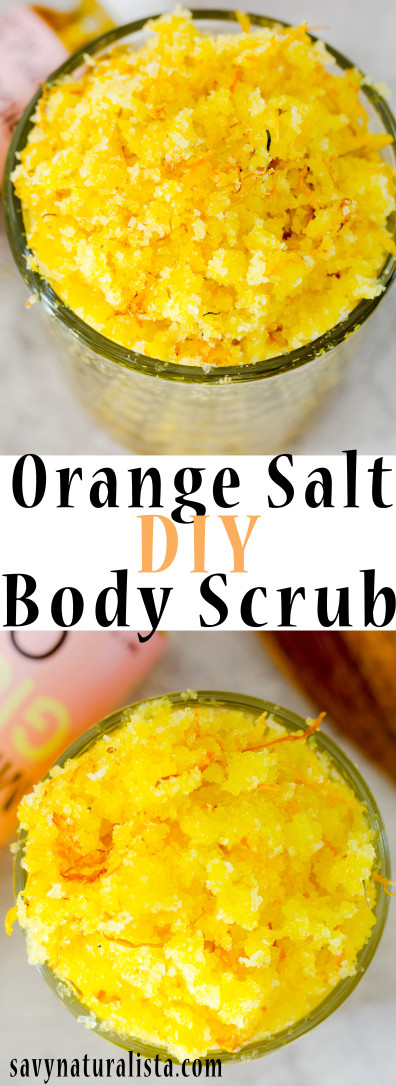 Made with pure salt crystals and all natural calendula petals! Make this easy Sweet orange salt scrub with 6 easy ingredients that are all natural. 