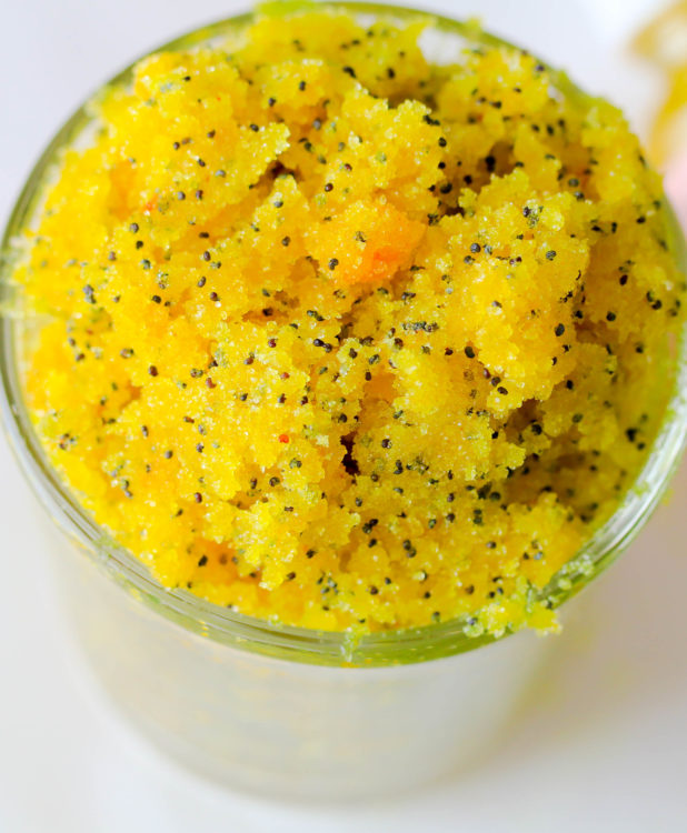 This Orange Poppy Seed body scrub uses all-natural sugar crystals and poppy seeds to remove all those dead skin cells the sugar won't remove and is perfect for those with oily skin.  