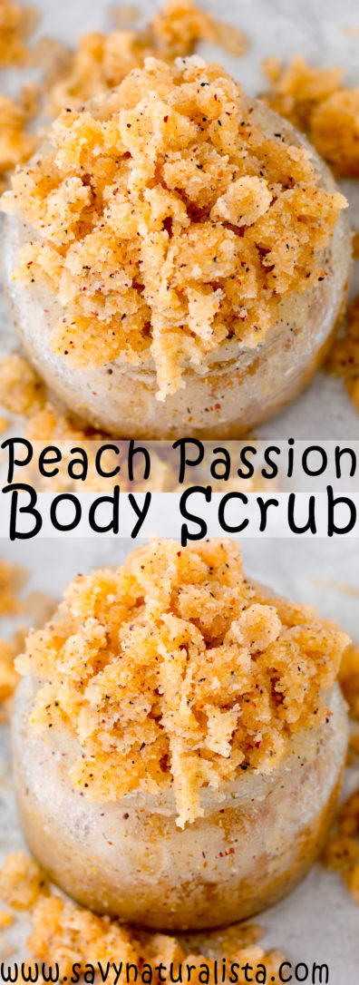 This soothing body scrub uses sugar, hydrating coconut oil, real essential oil, and Peach Passion tea.