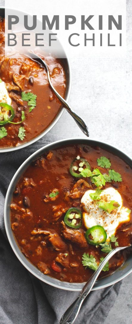 This slow cooked chili is the perfect fall dinner for pumpkin season and packs a sweet and savory taste all in one healthy and delicious bowl.