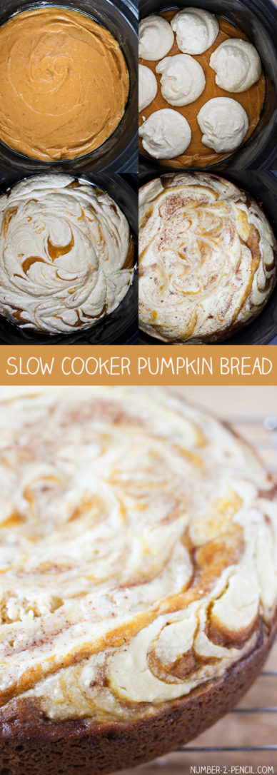 Homemade pumpkin bread with a decadent and delicious cream cheese swirl. That is made right in the slow cooker! 