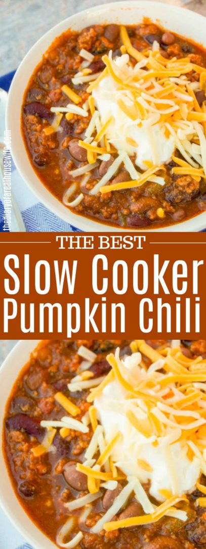 Simple Slow Cooker Pumpkin Chili is the perfect meal for a cool fall day and your house will smell amazing with this cooking all day!