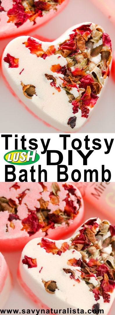 This Titsy Totsy bath bomb is a Lush inspired copycat that included all natural rose buds, coconut oil and love spell fragrance oil to make this a romantic treat!