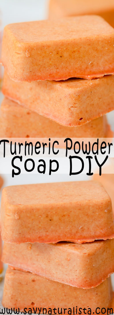 This easy turmeric soap only requires four ingredients ! It's an all natural soap turtorial that is perfect to give your skin an easy glow and perfect for beginners! #turmericpowder #turmericsoap #coldprocesssoap #soapmaking #beginnerssoap #crafts #soapdiy #skincare savvynaturalista savvynaturals 