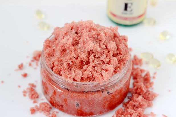 Natural Vitamin E infused body scrub to keep your skin glowing and looking young! 