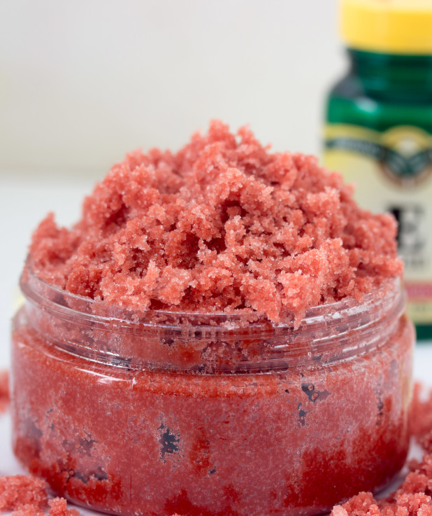 Natural Vitamin E infused body scrub to keep your skin glowing and looking young! 