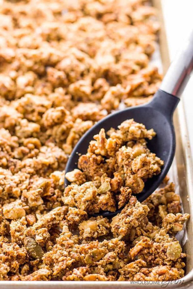 This paleo low carb granola recipe takes just 10 minutes of prep for a big batch.