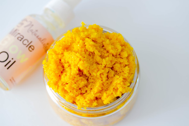 This simple citrus turmeric body scrub is made with all natural essential oils and a few simple ingredients to keep skin feeling soft!